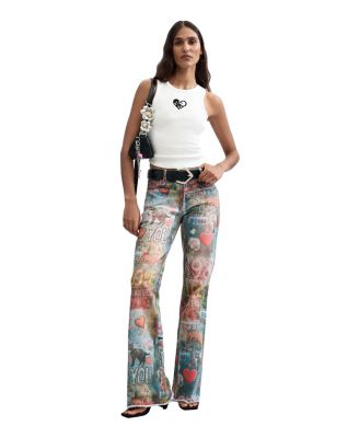 Женские джинсы Desigual с принтом и клешем