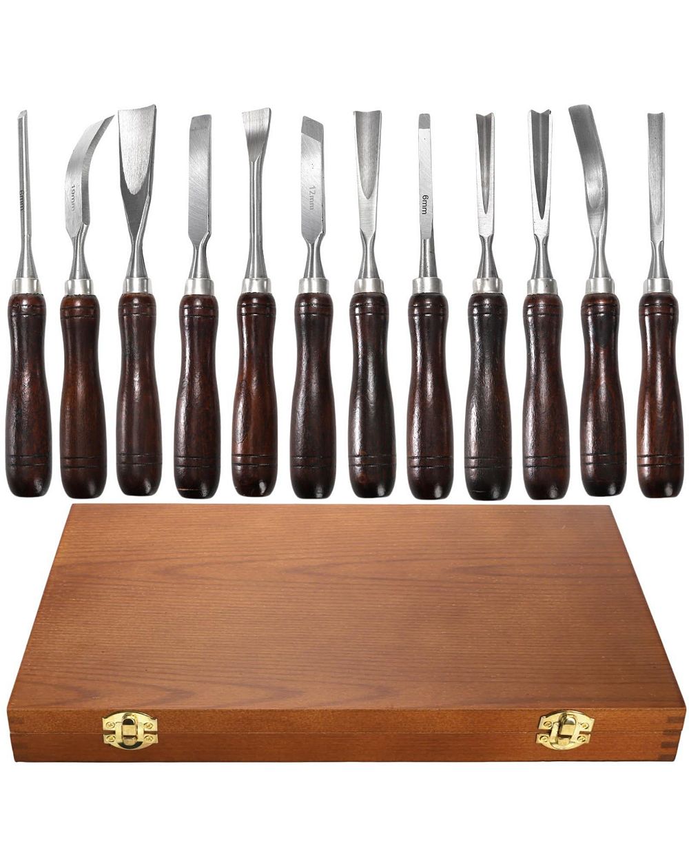 XDOVET Wood Chisel Set Woodworking Carving Tools Wooden Box Cr-v Steel Gouge Turning Craftsman