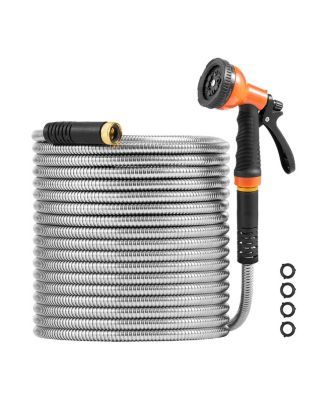 VEVOR 50ft Metal Garden Hose Stainless Steel Water Hose Lightweight No Kink