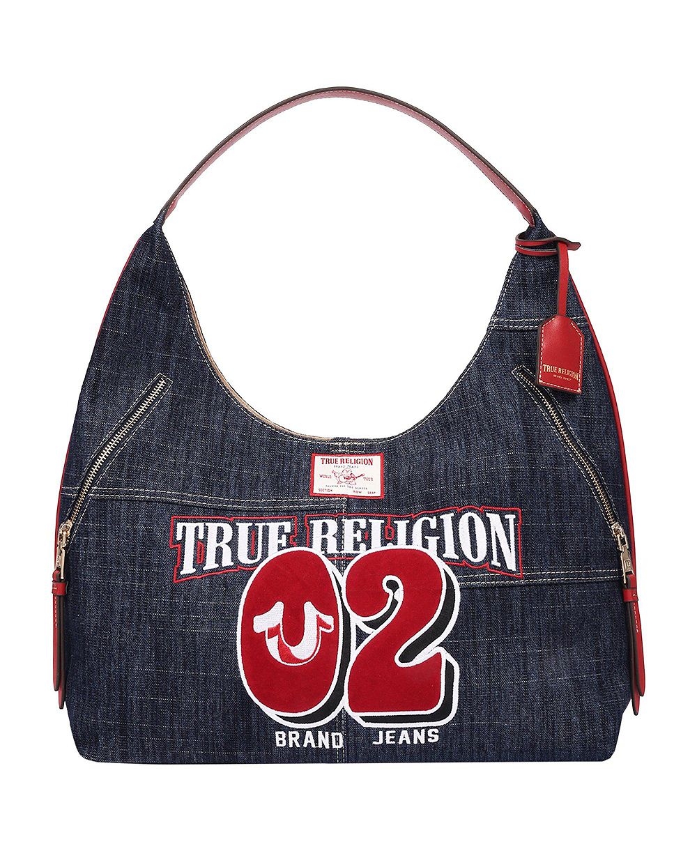 True Religion сумка хобо из денима с логотипом Varsity и карманом на молнии – темная джинсовая сумка через плечо