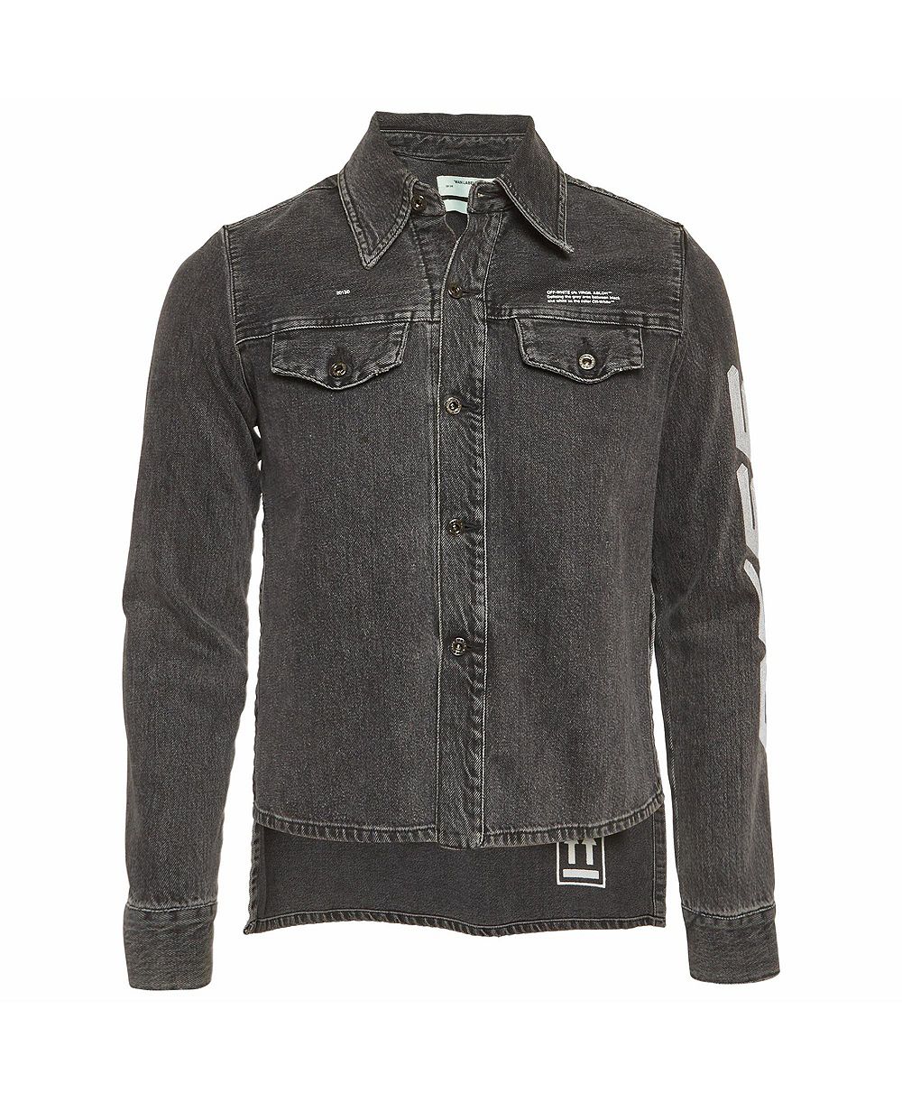 Pre-Owned Off-White Women's Graphic-Print High-Low Hem Denim Jacket