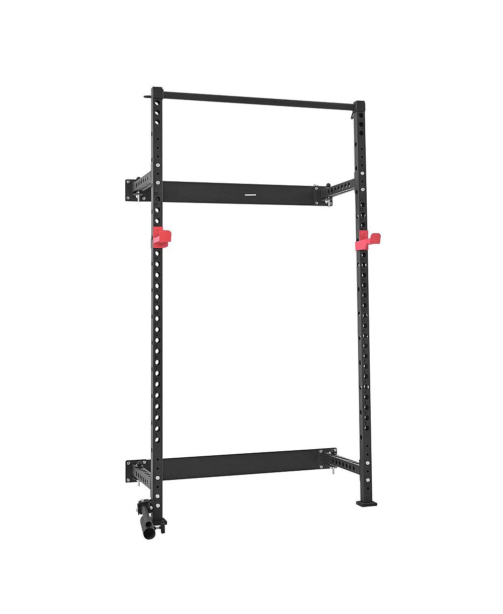 SEVORLEY Folding Wall-Mounted Power Cage Squat Rack for Home Gym, Adjustable J-Hooks and Pull-Up Bar, 1000 lb Capacity