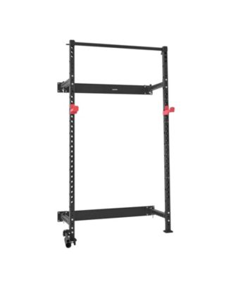 SEVORLEY Folding Wall-Mounted Power Cage Squat Rack for Home Gym, Adjustable J-Hooks and Pull-Up Bar, 1000 lb Capacity