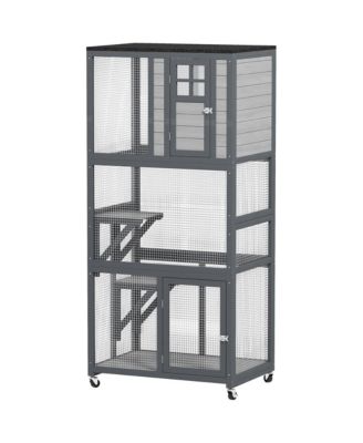 Деревянный уличный домик для кошек RUIE 74 inch на колесах с 3 насестами