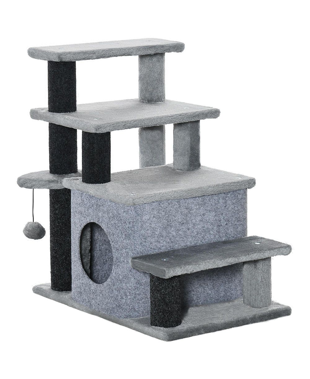 RUIE Adjustable 3 to 4 Step Cat Stairs with Scratching Post and Condo