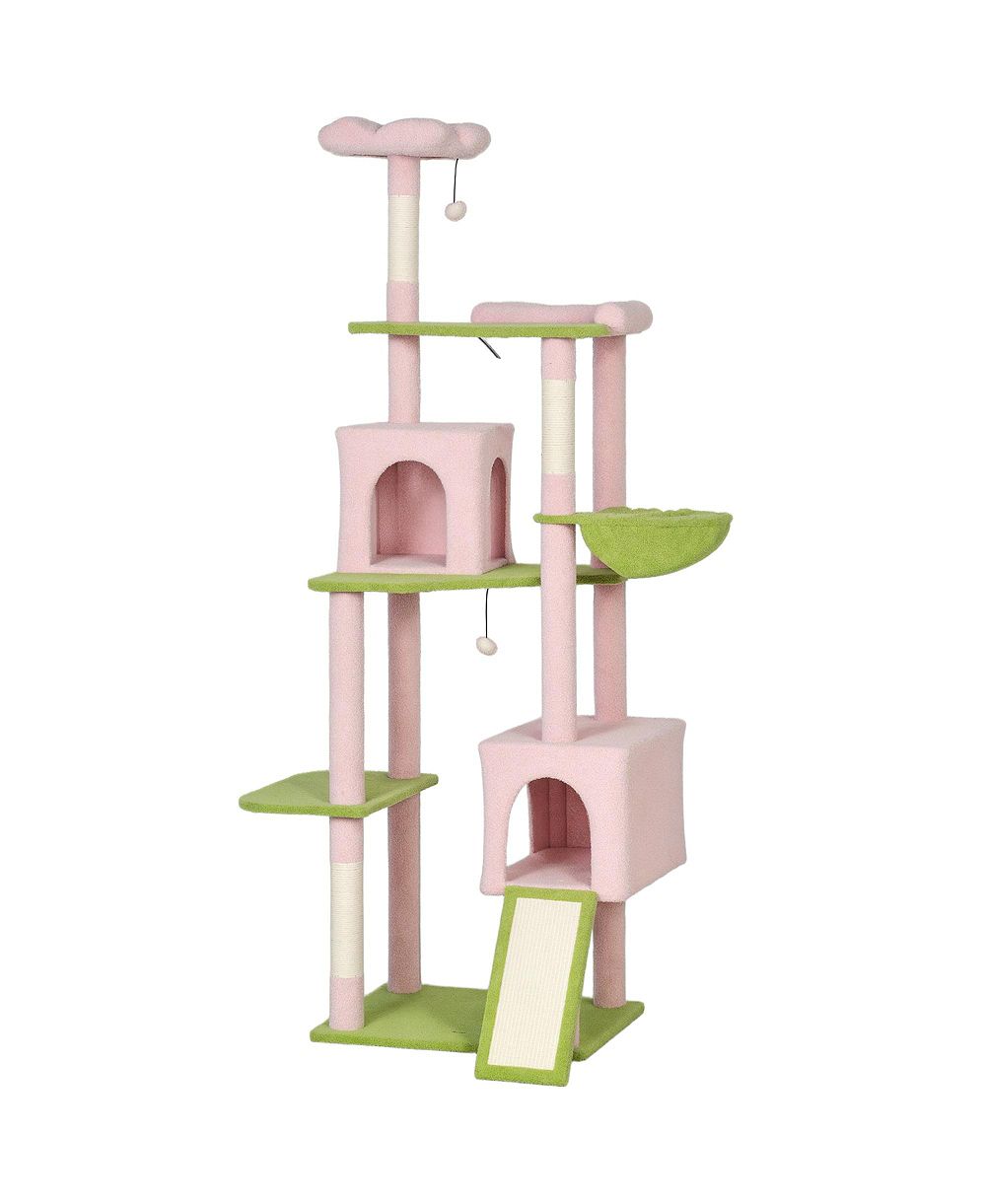 RUIE 74 inch Flower Cat Tree Tower with Sisal Scratching Posts and Condos