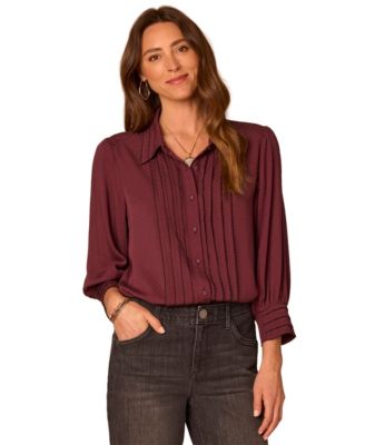 Democracy Women's 3/4-Sleeve Button Down Bubble Hem Blouse