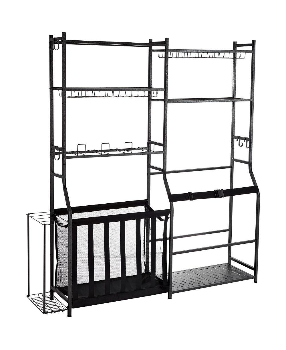 SEVORLEY Golf Bag Storage Rack, Steel Sports Organizer with Baskets and Hooks