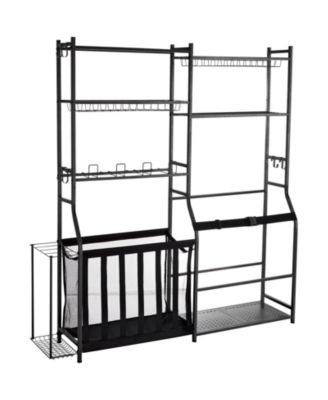 SEVORLEY Golf Bag Storage Rack, Steel Sports Organizer with Baskets and Hooks