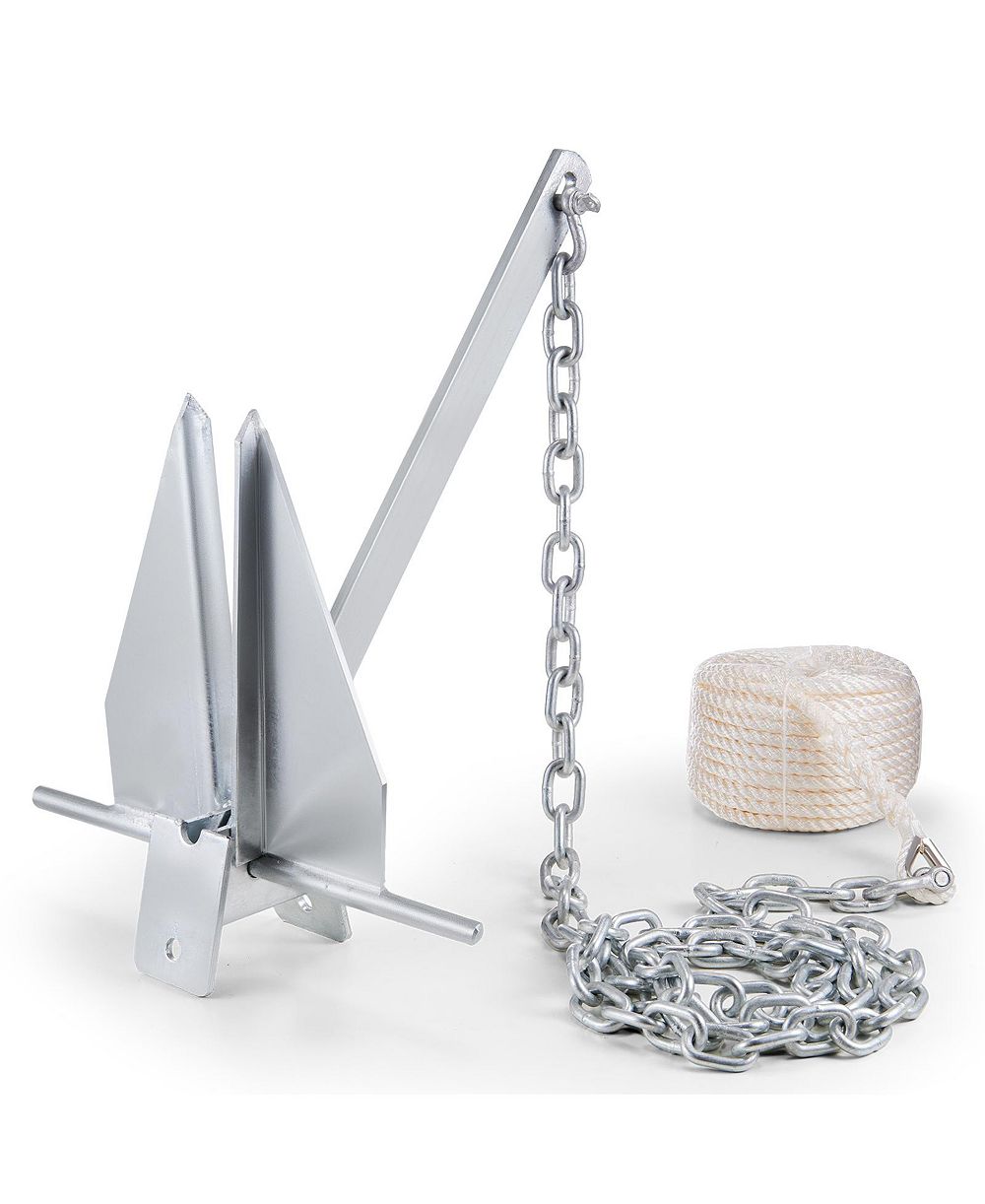 SEVORLEY Fluke Style Anchor Kit, 13 lb Galvanized Steel Boat Anchor with 8 feet Chain, 101 feet Rope and Shackles