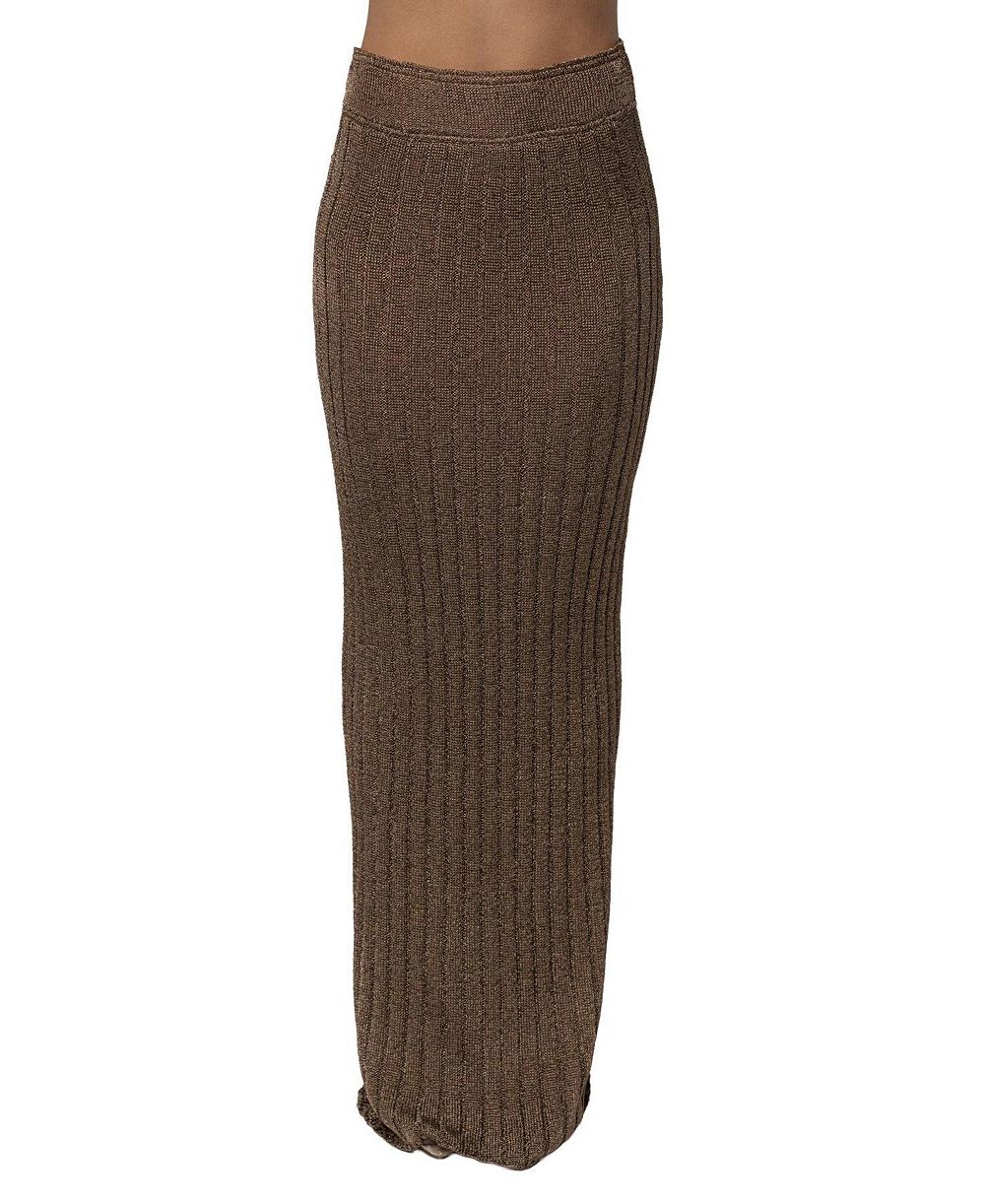 JLUXLABEL Women's High-Waisted Metallic Ribbed Maxi Skirt