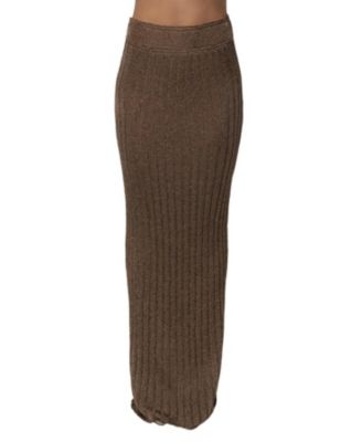 JLUXLABEL Women's High-Waisted Metallic Ribbed Maxi Skirt