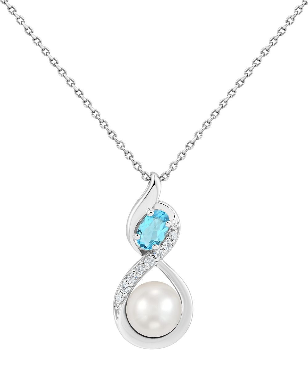 Macy's Cultured Freshwater Pearl and Swiss Blue Topaz Pendant (1/4 ct. t.w.) in Sterling Silver