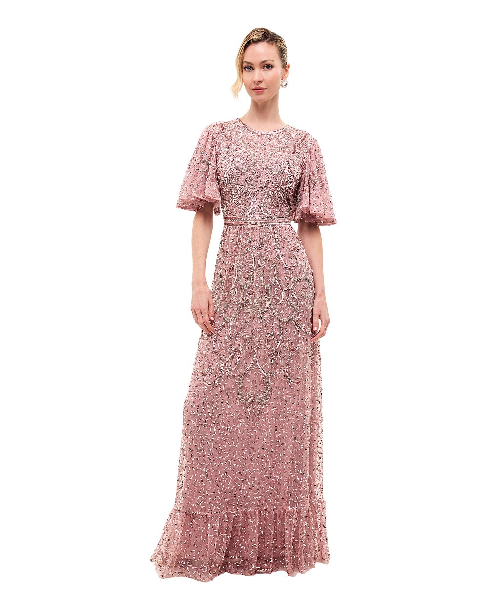BEAUUT Women's Embellished Sequins Flutter Dress