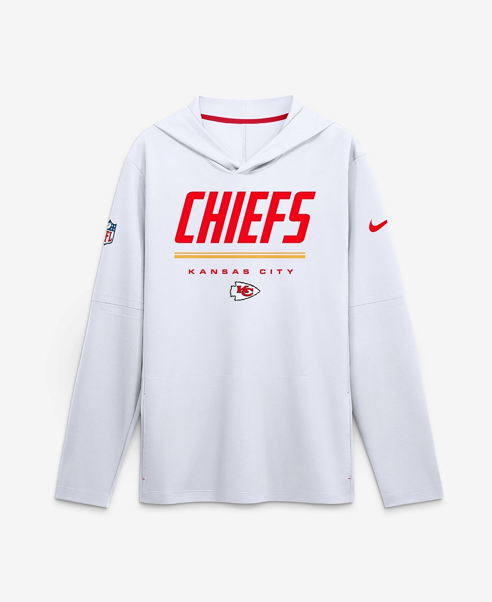 Nike Men's White Kansas City Chiefs Sideline Game On Lightweight Long Sleeve Dri-FIT Hoodie