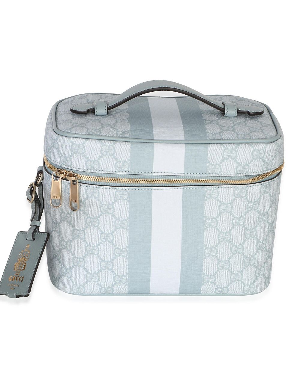 Pre-Owned Gucci средний дорожный чемодан Savoy из телячьей кожи светло-голубого цвета с монограммой GG Supreme