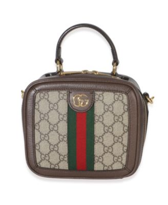 Pre-Owned Gucci Beige Ebony GG Supreme Canvas Web Ophidia Mini Top Handle Shoulder Bag