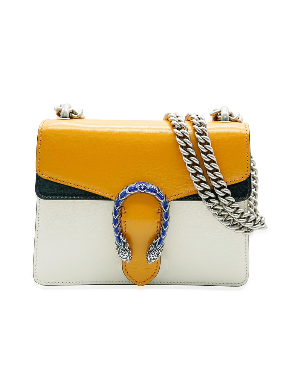 Pre-Owned Gucci Yellow Beige Navy Tricolour Leather Mini Dionysus