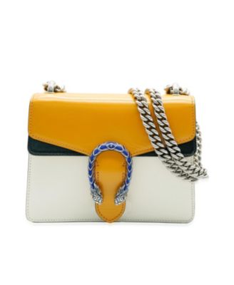 Pre-Owned Gucci желто-бежево-синяя мини-сумка Dionysus из трехцветной кожи