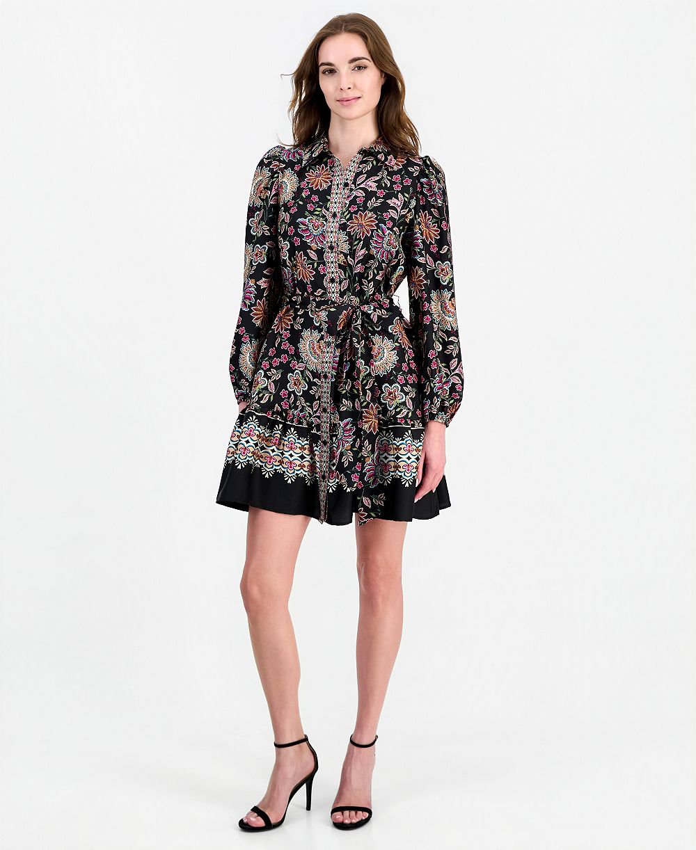 Anne Klein женское платье-рубашка с длинным рукавом и цветочным принтом