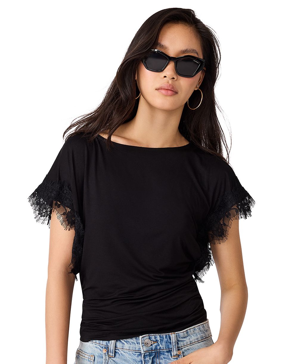 Steve Madden Women's Paloma Lace Boat Neck Short-Sleeve Knit Top