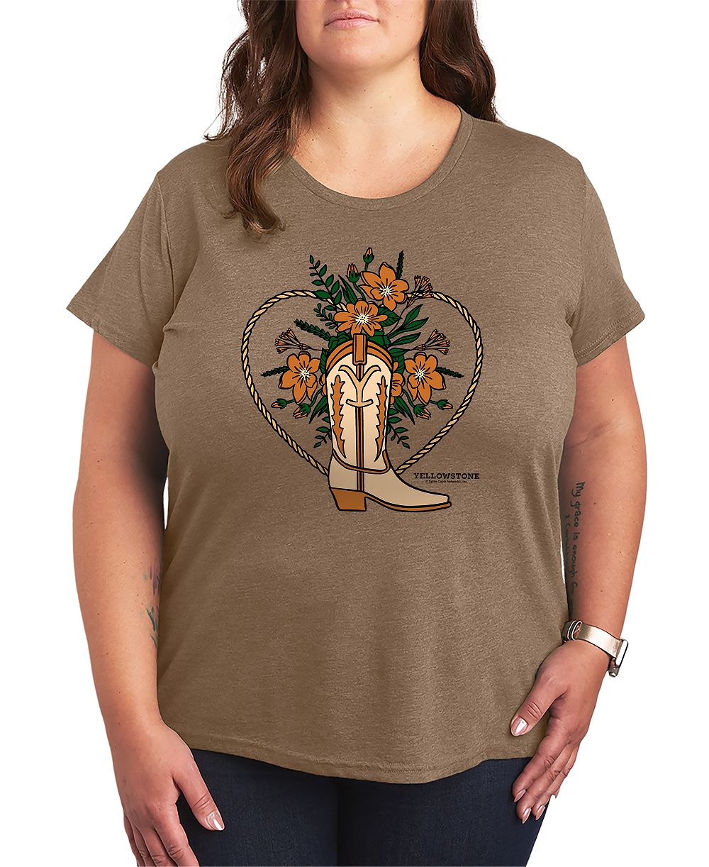 Hybrid Apparel Plus Size Short-Sleeve Graphic Yellowstone Boot Flower Tee