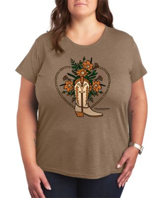 Hybrid Apparel Plus Size Short-Sleeve Graphic Yellowstone Boot Flower Tee