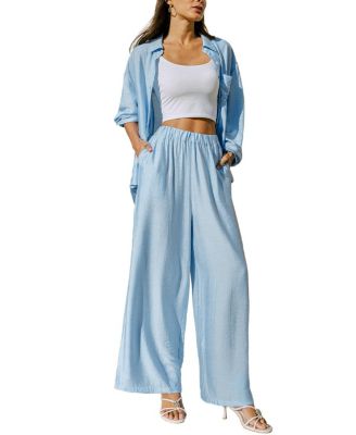 Cupshe Women's Wide-Leg Long-Sleeve Collared 2-Piece Pant Set