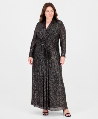 Anne Klein Plus Twist Front V-Neck Plissé Maxi Dress
