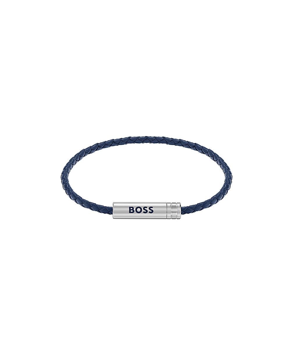 Hugo Boss мужской браслет из нержавеющей стали с синим кожаным ремешком Ares Air