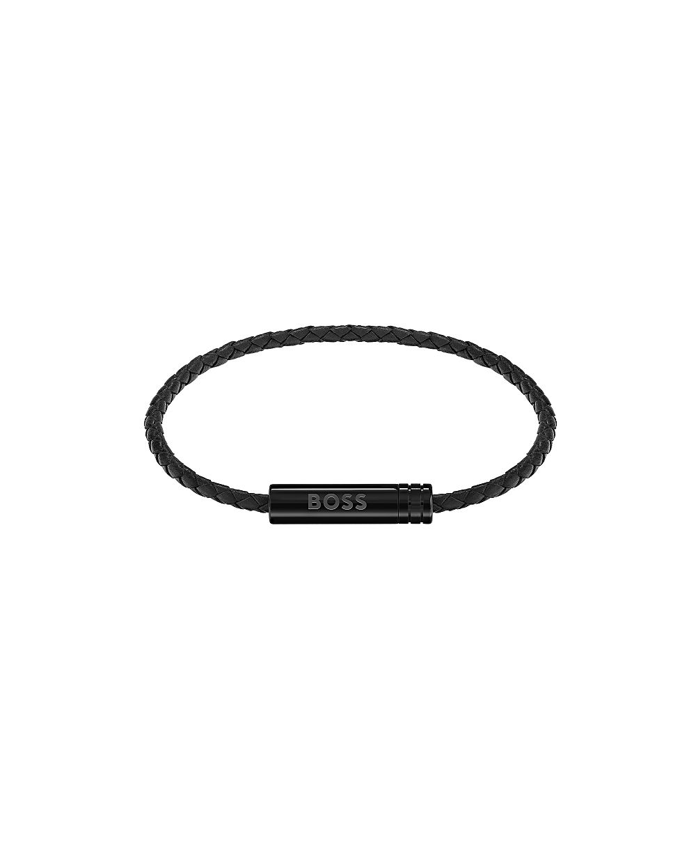 Hugo Boss мужской браслет из черной стали с ионным покрытием и черной кожаной вставкой Ares Air
