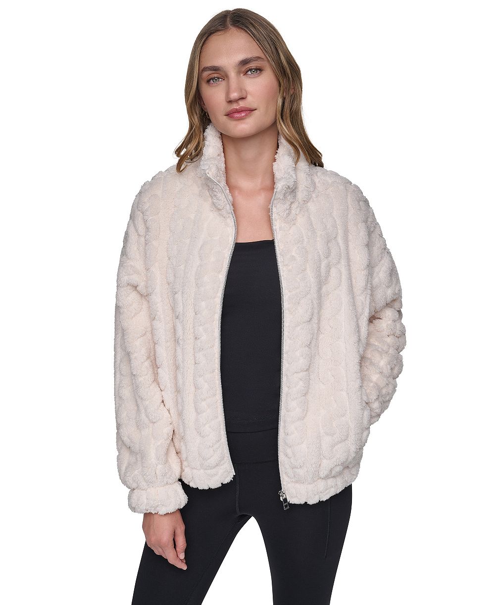 DKNY Sport Women's Cable-Patterned Sherpa Full Zip Jacket