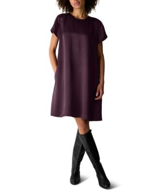 Eileen Fisher Women's Round Neck Short-Sleeve Knee-Length Dress