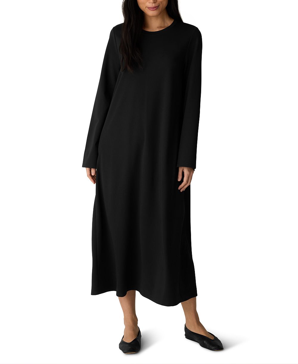 Eileen Fisher Petites Extra-Fine Ponte Long-Sleeve Midi Crewneck Dress