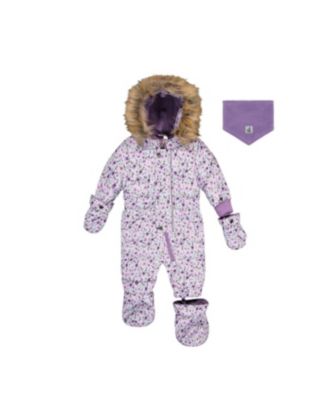 Deux par Deux Baby Girl ( 6M to 24 M ) Original One Piece Puffy Snowsuit with Removable Mittens and Boots Printed Mini Flowers