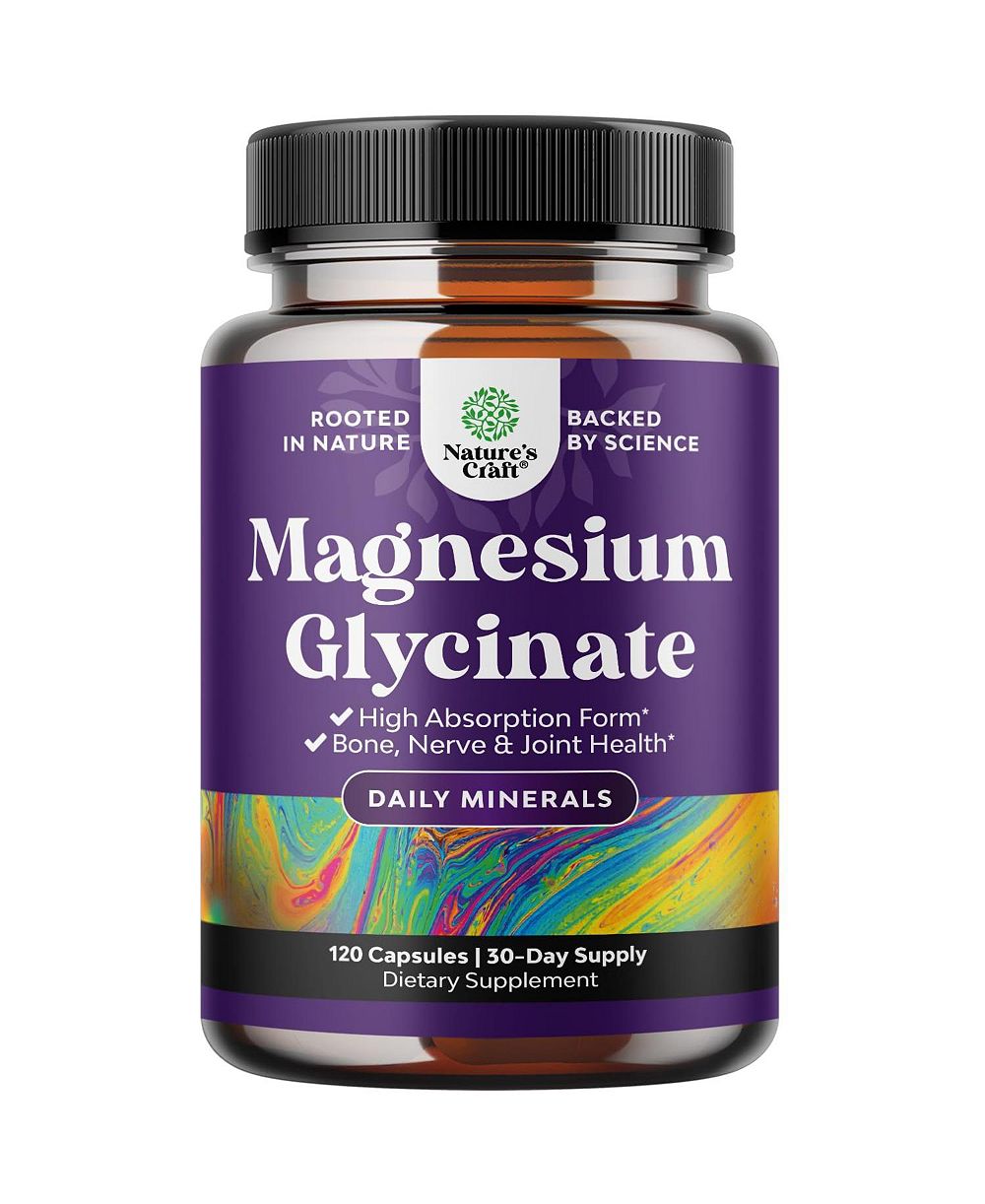 Nature's Craft High Absorption Magnesium Glycinate 500 Milligram Capsules, Supports Sleep, Mood and Muscle Relaxation, , Non-GMO, 120 Count