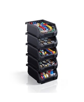 Sorbus Small Open Front Stackable Garage Storage Bin - Heavy Duty Plastic Organizer Tote for Tools, Hardware and Shelving