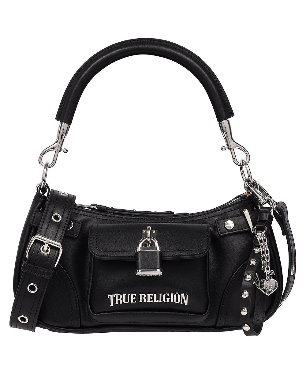 True Religion Women's Moto Shoulder Bag with Lock Pocket Charm – Convertible Shoulder and Crossbody Purse
