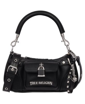 True Religion Women's Moto Shoulder Bag with Lock Pocket Charm – Convertible Shoulder and Crossbody Purse