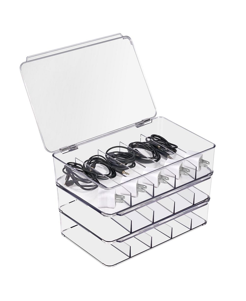 Sorbus Clear Cable Organizer Boxes with Lid - for Cables, Chargers and Office Accessories