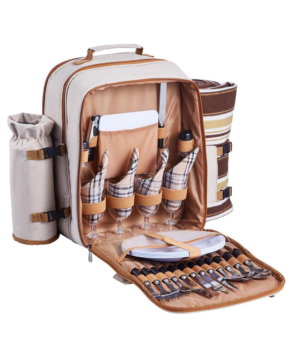 SEVORLEY Picnic Backpack for 4 with Insulated Cooler, Blanket, Plates and Cutlery Set, 20 L