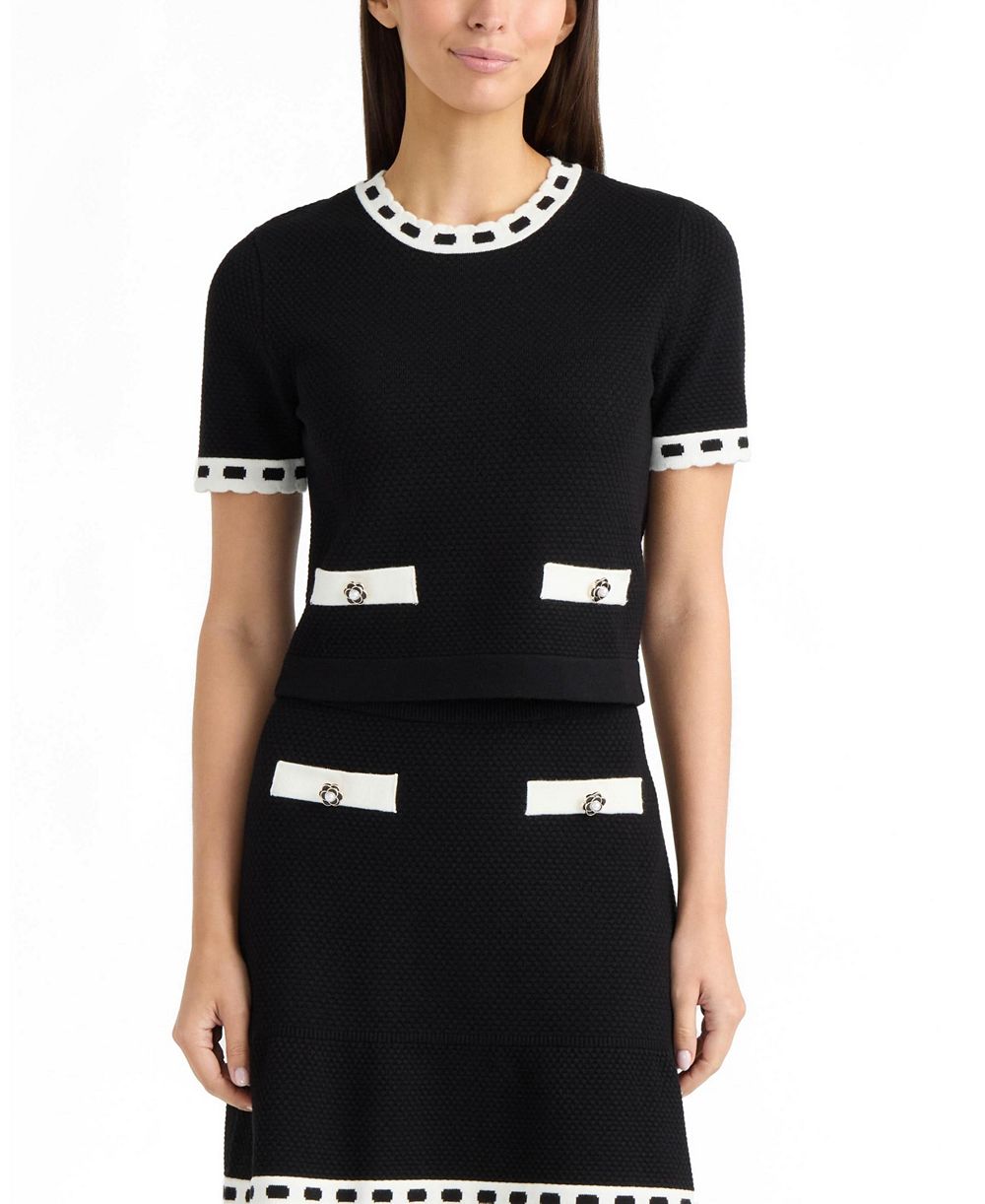 Ellen Tracy Women’s Short Sleeve Sweater with Contrast Trim