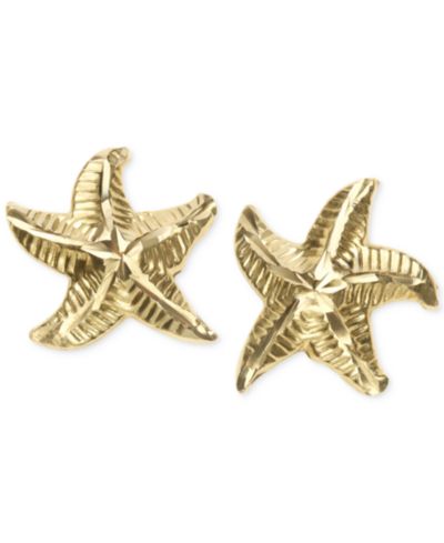 Серьги-гвоздики с узором Starfish из золота 10k