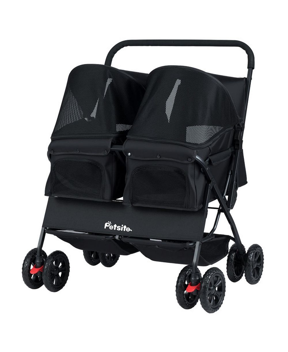 HONGGE Foldable Double Pet Stroller with Adjustable Sunshade Safety Leash and Storage Baskets