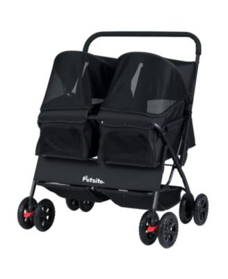 HONGGE Foldable Double Pet Stroller with Adjustable Sunshade Safety Leash and Storage Baskets