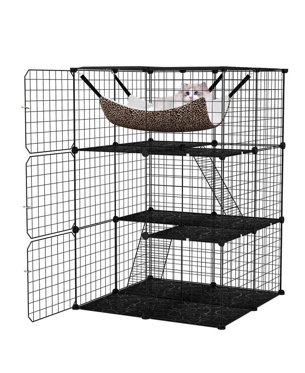 HONGGE 3-Tier Indoor Cat Cage Detachable Metal Wire Enclosure with Hammock and Skylight
