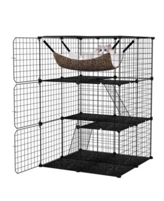 HONGGE 3-Tier Indoor Cat Cage Detachable Metal Wire Enclosure with Hammock and Skylight