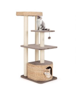 HONGGE 52 Inch 4-Layer Cat Tower with Sisal Scratching Posts Condo and Washable Cushions