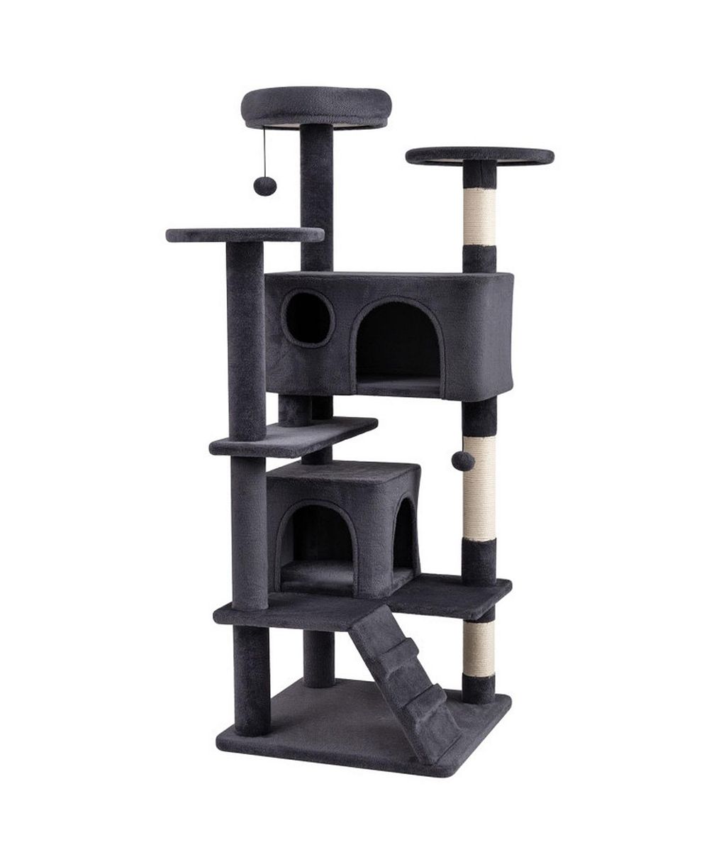 HONGGE 52 Inch Cat Tree Tower with Dual Hideaway Caves Padded Perches and Sisal Posts