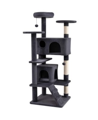 HONGGE 52 Inch Cat Tree Tower with Dual Hideaway Caves Padded Perches and Sisal Posts